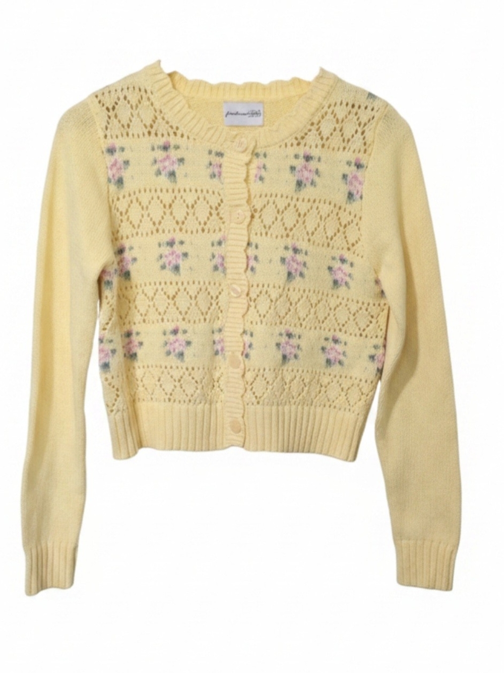 Freshman 1996 Yellow Floral Crop Grannycore Sweater Preppy Vintage Small